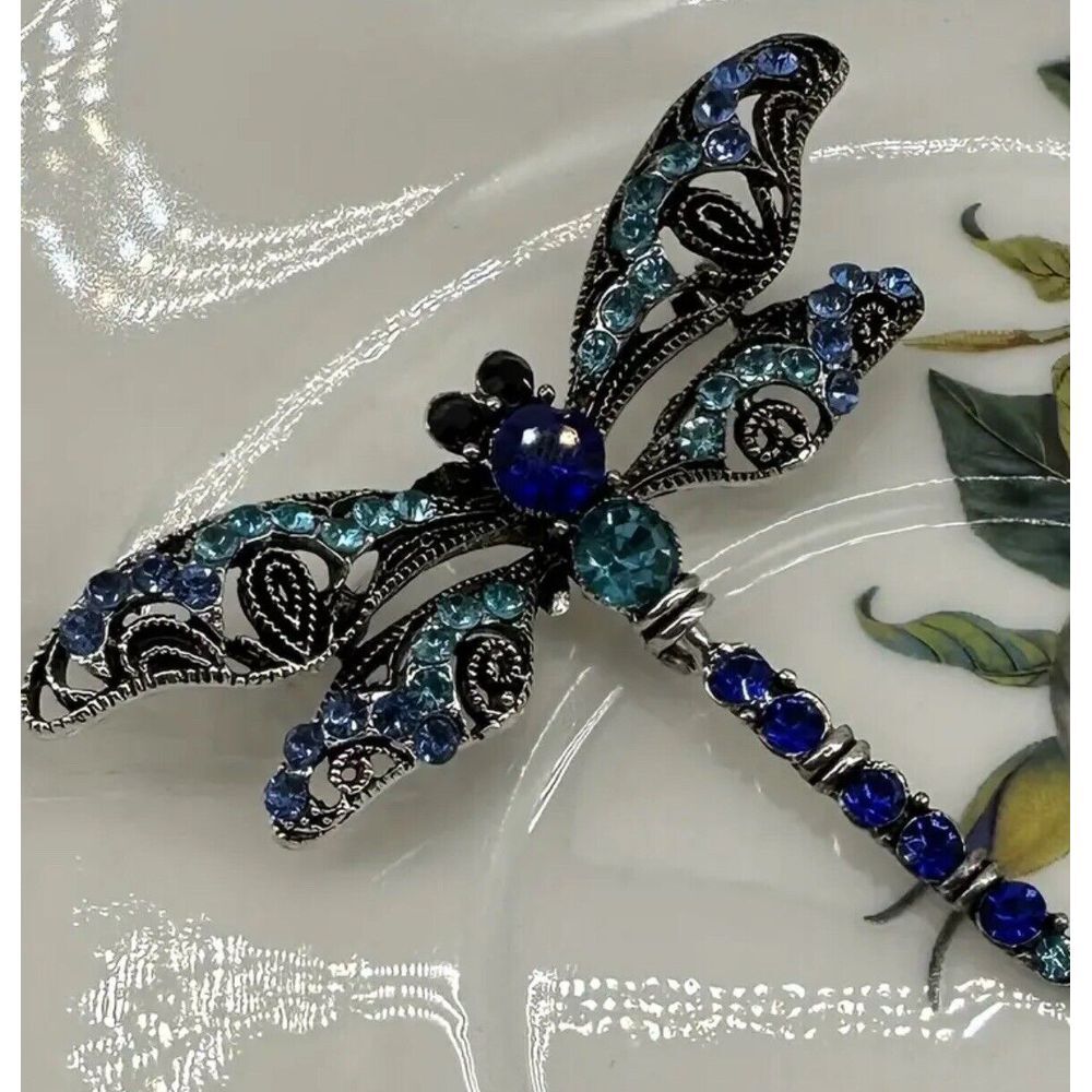 Royal Blue Dragonfly‎ Brooch Pin Rhinestones  New